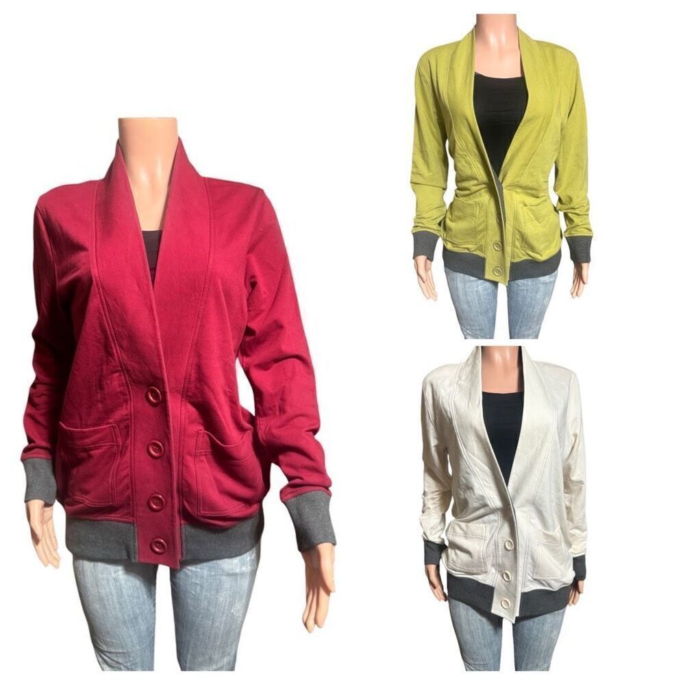 Bundle 3 women's long sleeve v-neck button-down cardigan sweater M